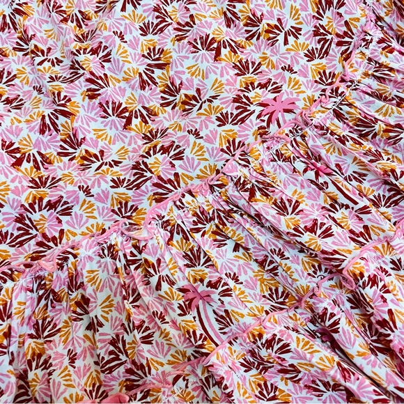 Poupette St Barth Soledad Smocked Midi Dress Pink Damask Floral Off Shoulder - Picture 15 of 16